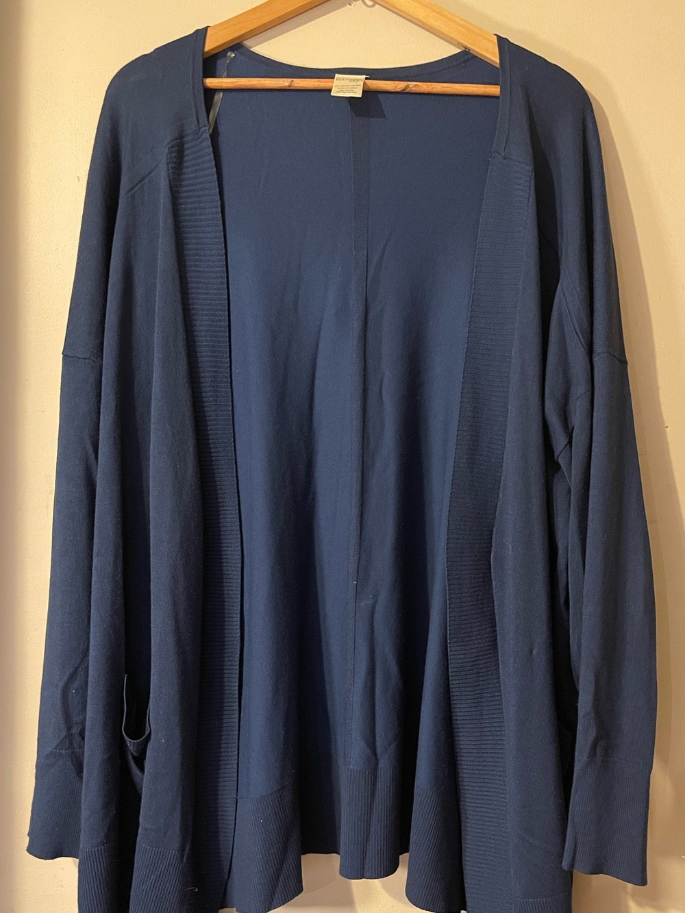 Terra & Sky Dark Navy Blue Fine Knit Open Front Pocket Cardigan Sweater 2X